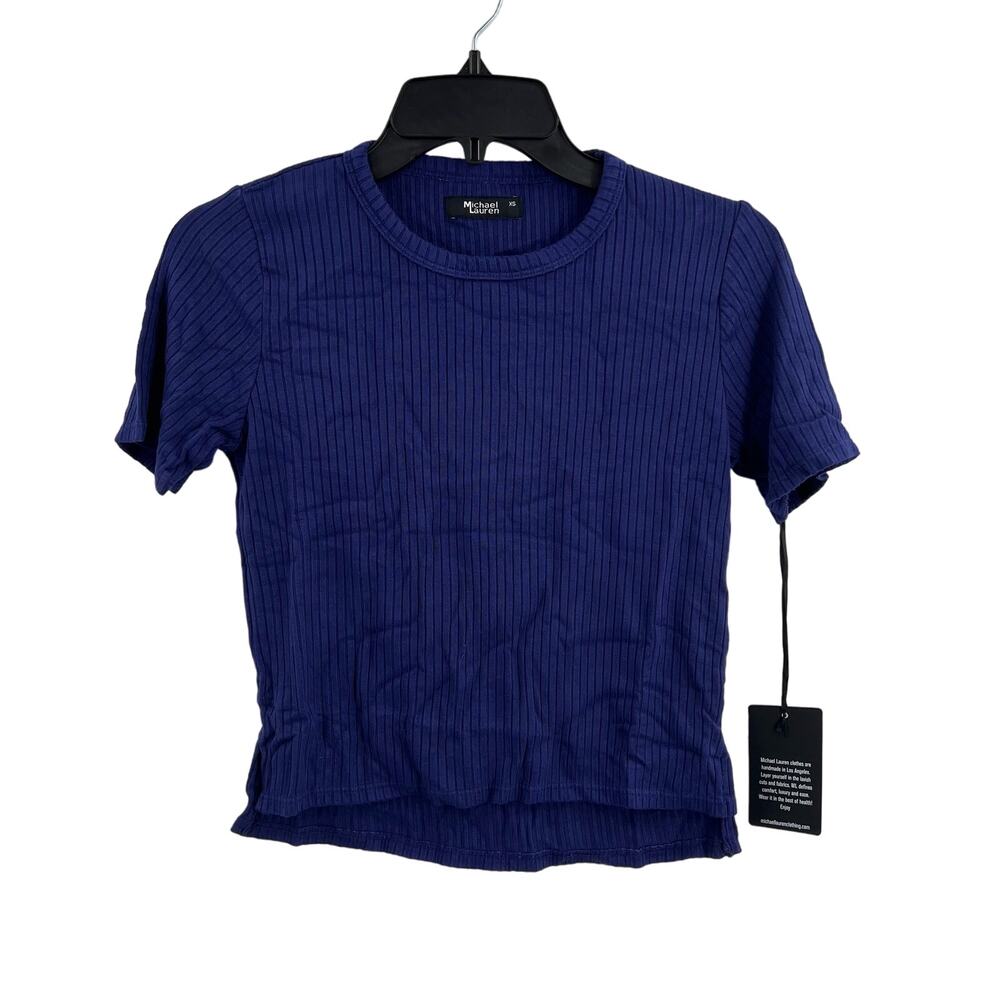 Michael Lauren‎ Clifford Blue Short Sleeve Cropped Tee XS New